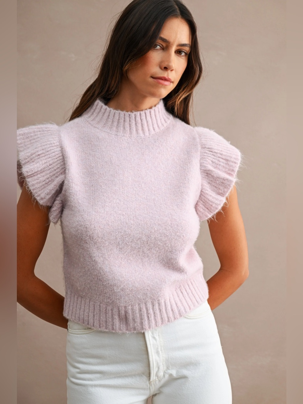 NWT Ruffle Sleeve Mock Neck Sweater in Lavender Pink | Chic Fall Outfit